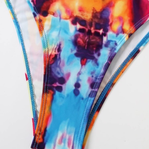 Boho Tie Dye lace up One piece Monokini Swim Beach - Picture 7 of 9